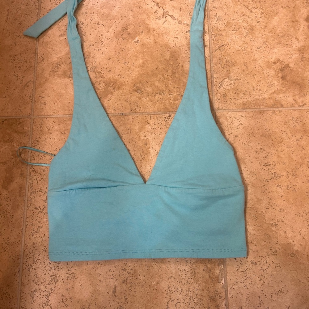 Garage Light Blue Halter Crop Top